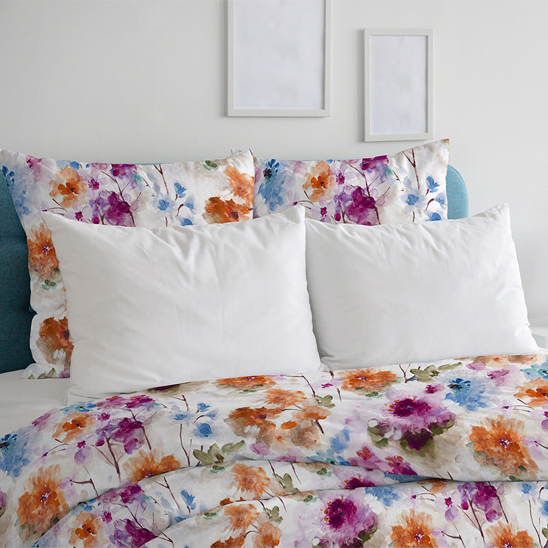 Orange Watercolors printed 100% cotton duvet cover with pillowcases