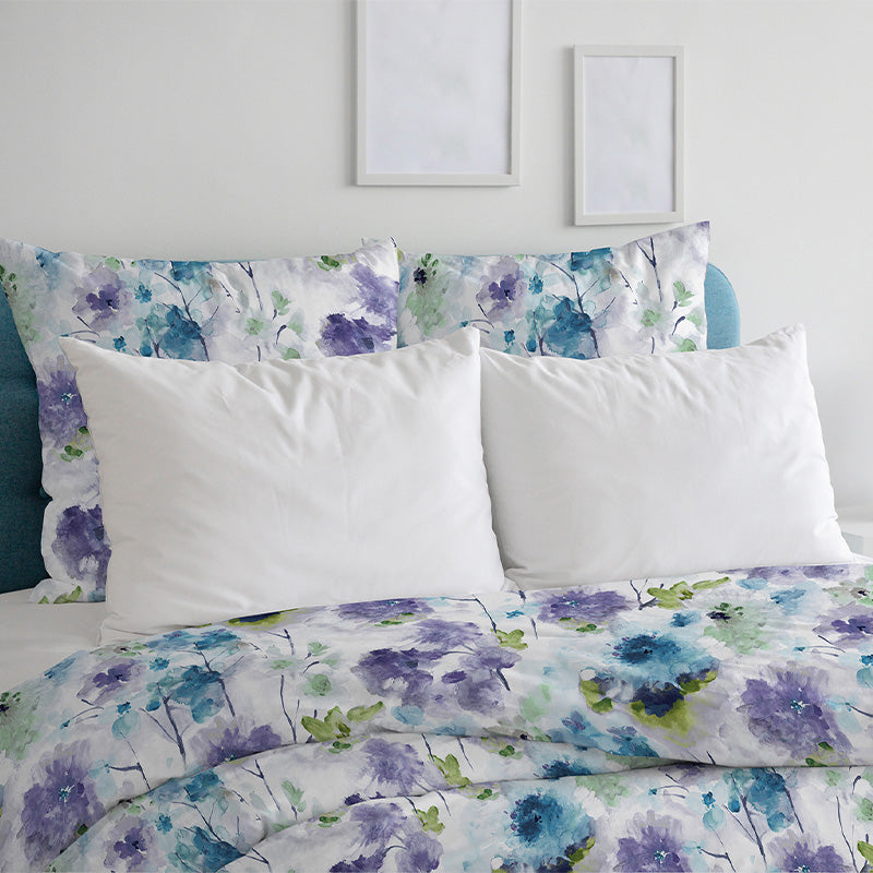Duvet cover with pillowcases 100% cotton printed Watercolors Light blue