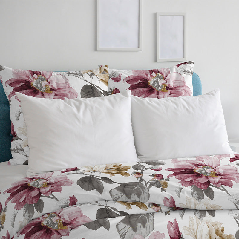 Bettbezug mit Kissenbezügen aus bedrucktem Satin in Cassis Grey