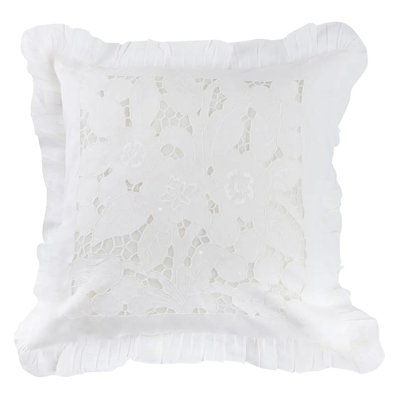 Hand embroidered pillow cover in Linen blend Made in Italy Camelia 42x42 cm