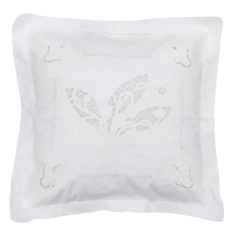 Hand embroidered pillow cover in Linen blend Made in Italy Fenice 42x42 cm
