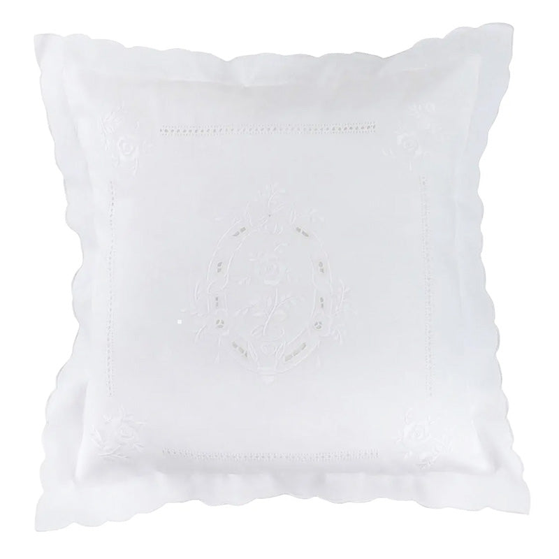 Federa Cuscino 45x45 Cm In Lino Ricamato Con Margherite - Cerniera Invisibile - Solo Fodera