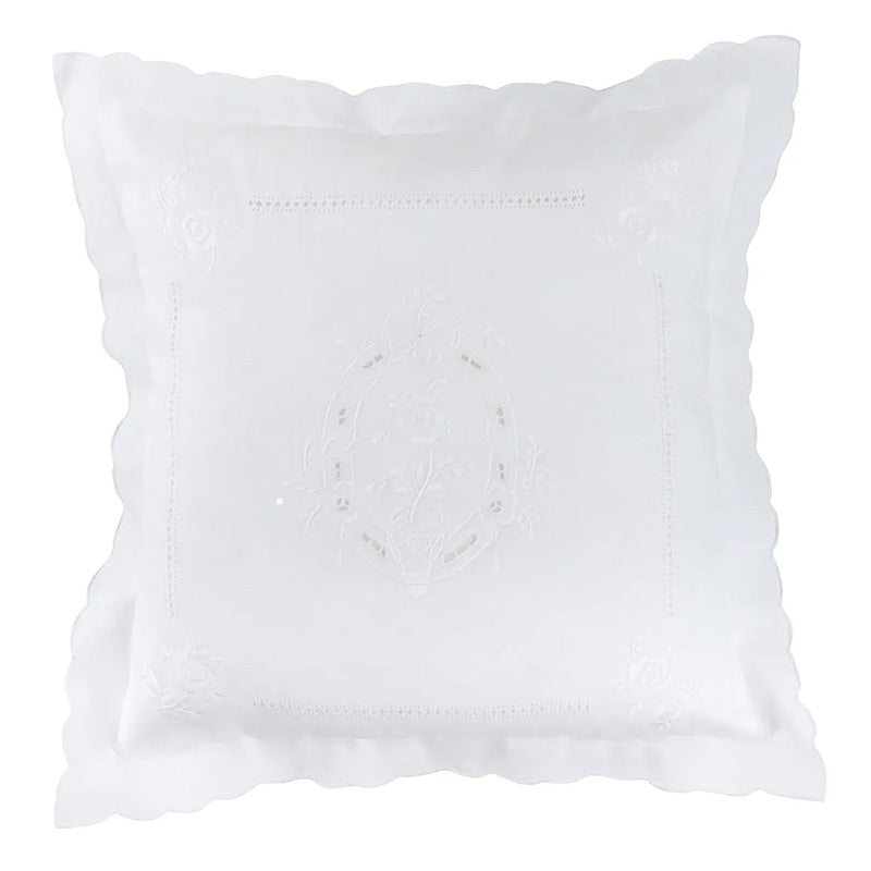 Hand embroidered pillow cover in Linen blend Made in Italy Italian 800 42x42 cm