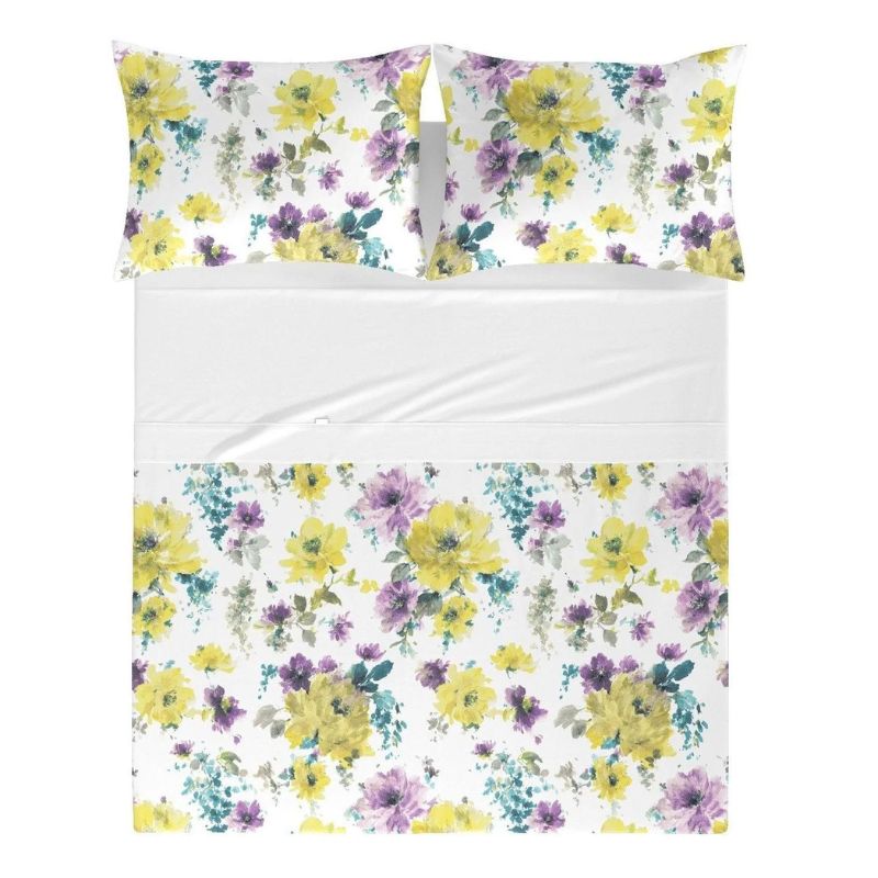 Yellow painted cotton sheet set made in Italy