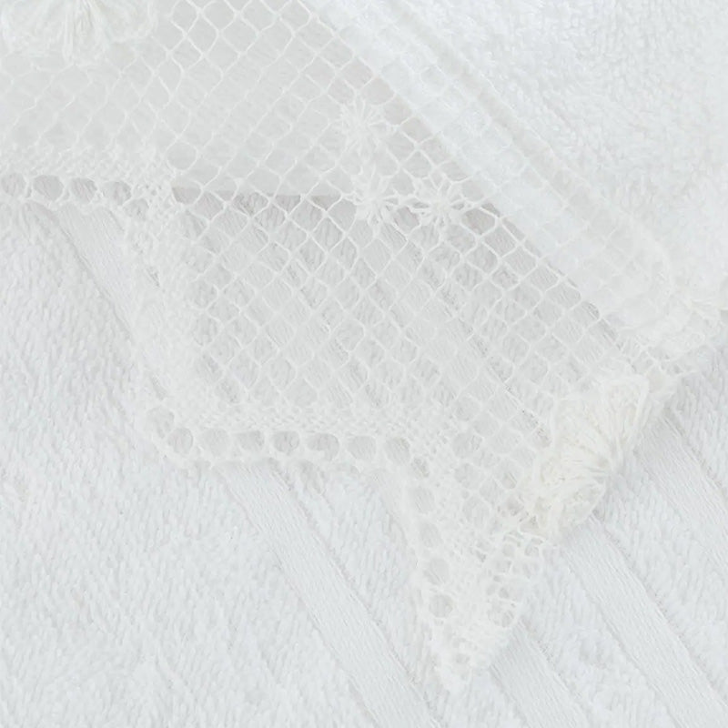 Terry towel with Bavarian filet macramé insert Made in Italy White