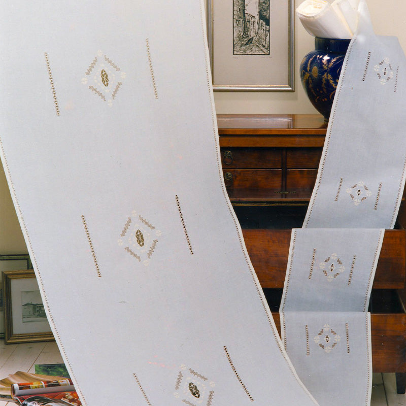 Curtain by the meter hand-embroidered in linen blend Made in Italy Donatello Ivory variant