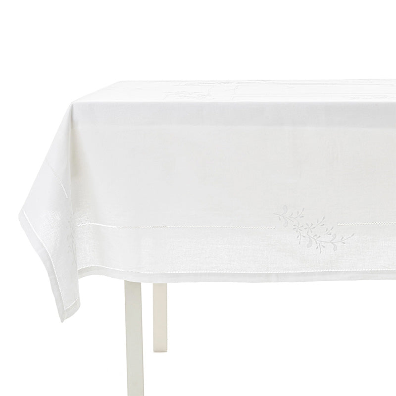 Tischdecke + 8 handbestickte Servietten aus reiner Baumwolle, hergestellt in Italien, Francesca-Variante