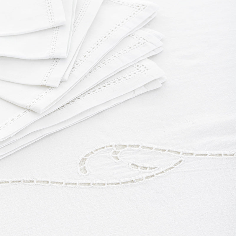 Tovaglia + 12 hand-embroidered napkins in pure Cotton Made in Italy variant Nicola