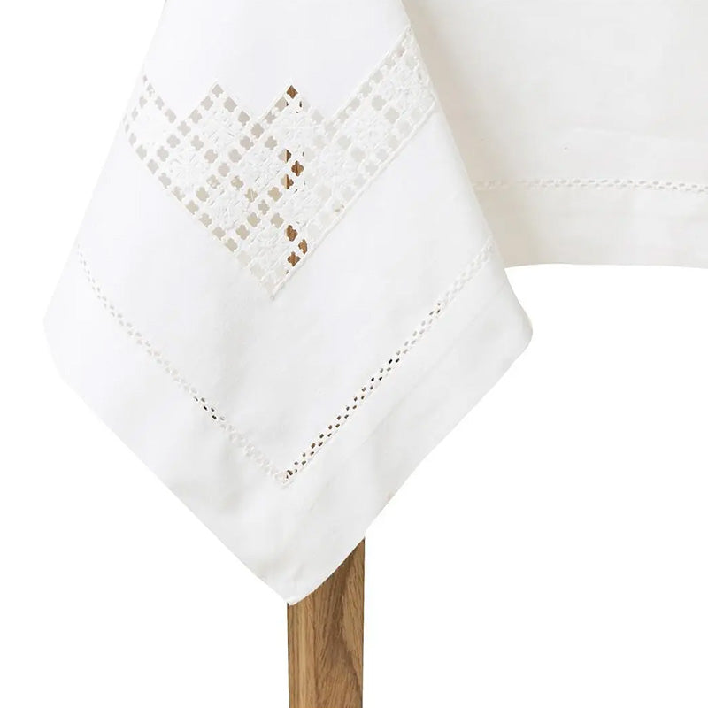 Nappe + 12 serviettes brodées à la main en pur coton Fabriqué en Italie variante Reine 175x260 cm