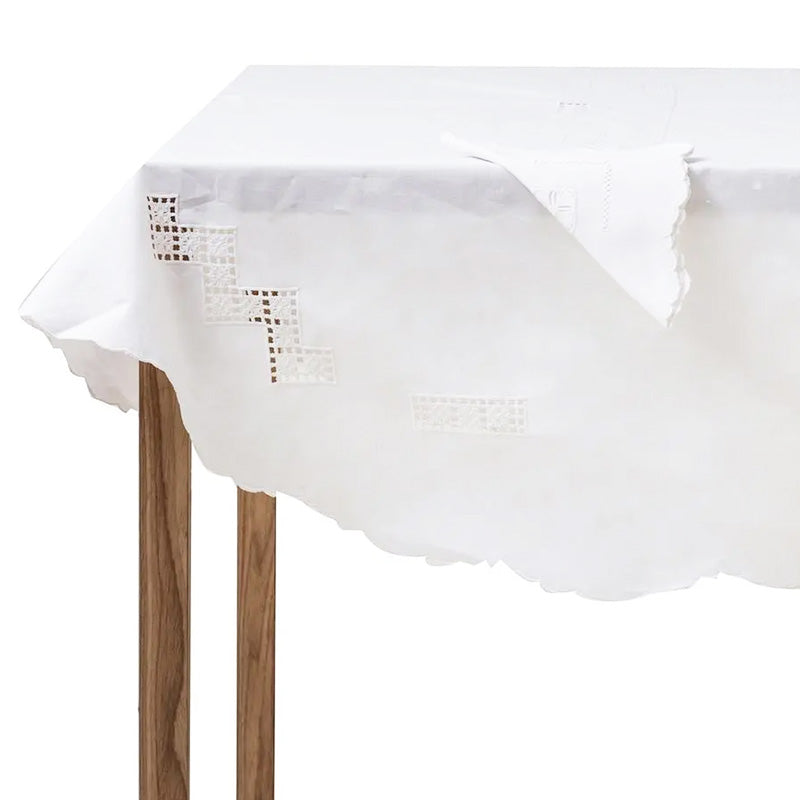 Tablecloth + 12 hand embroidered napkins in pure cotton Made in Italy variant Queen 175x260 cm