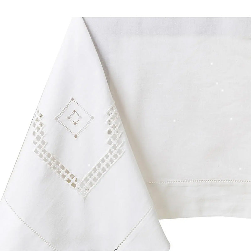 Tablecloth + 12 hand embroidered napkins in pure cotton Made in Italy Duchessa cm. 175x260