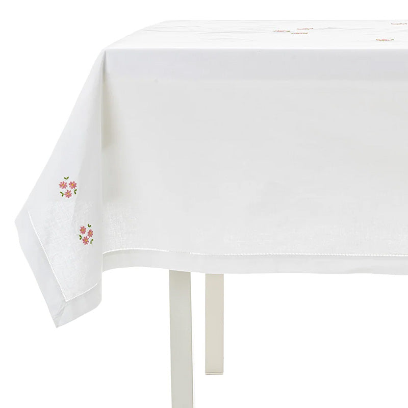 Nappe + 8 serviettes brodées en pur coton Made in Italy variante Joelle