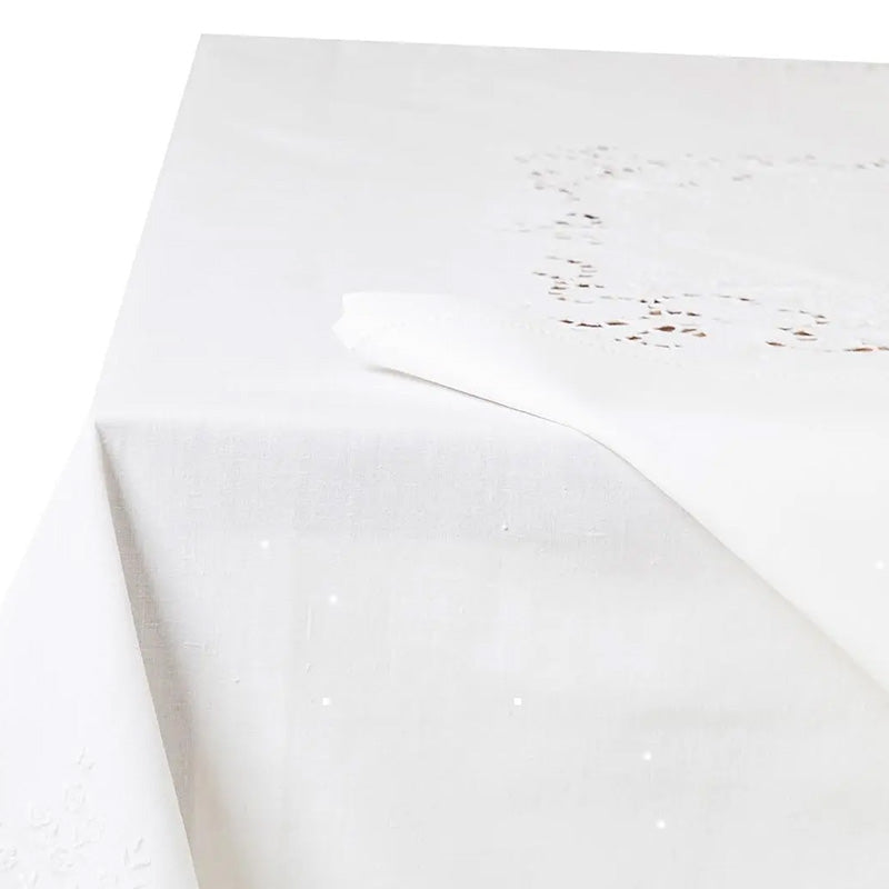 Tischdecke + 12 handbestickte Servietten aus reiner Baumwolle, hergestellt in Italien, Beatrice-Variante