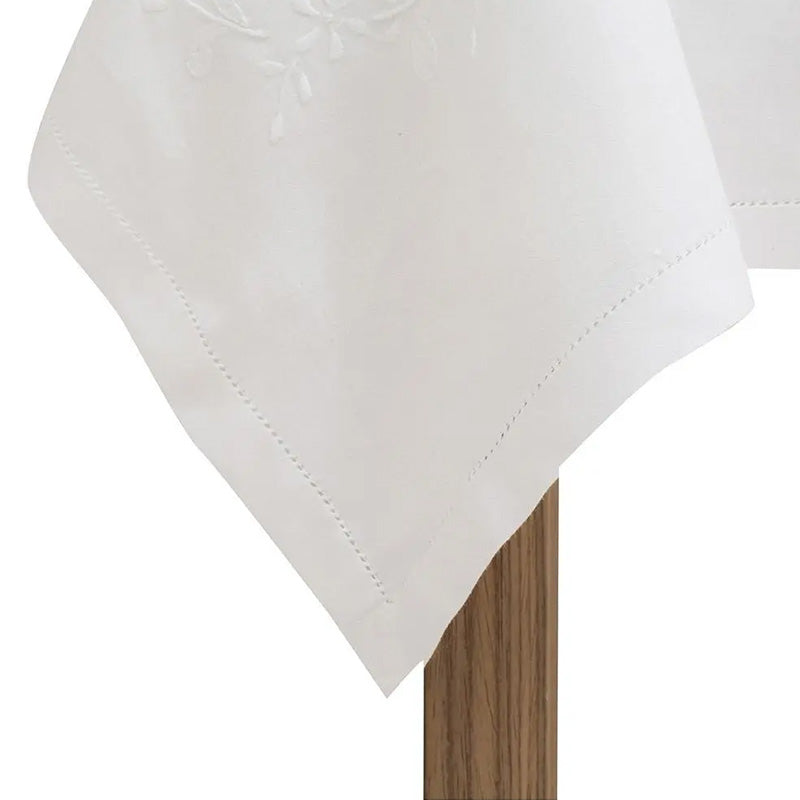 Mantel + 12 servilletas bordadas a mano en puro algodón Made in Italy, variante Francesca