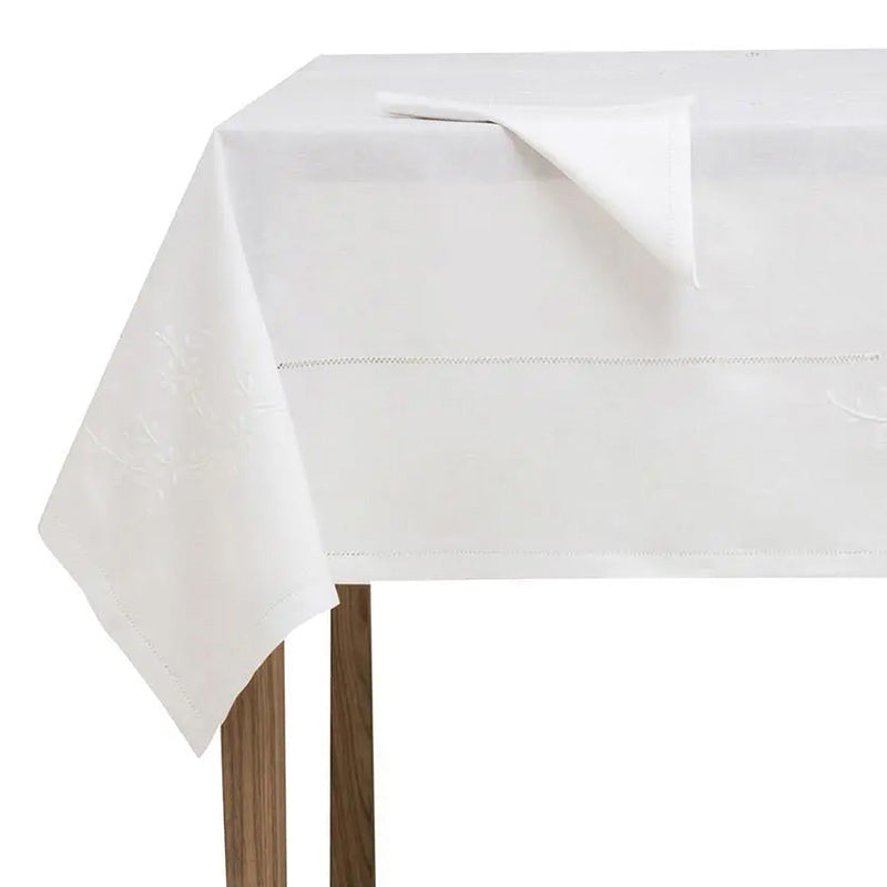 Tablecloth + 12 hand-embroidered napkins in pure cotton Made in Italy, Francesca variant