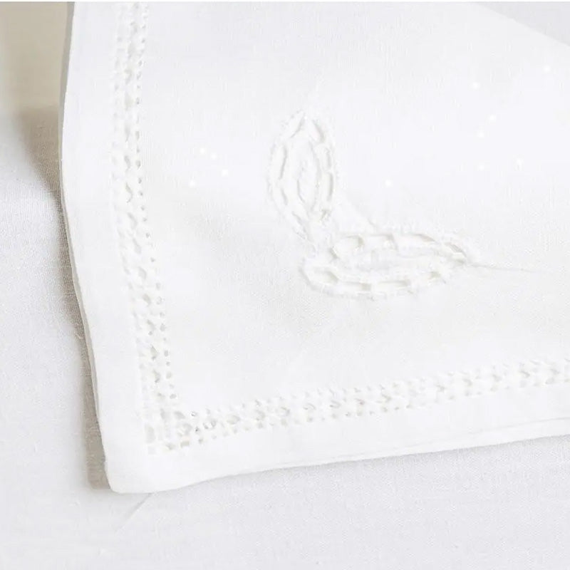 Nappe + 12 serviettes brodées à la main en pur coton Made in Italy, variante Nicola