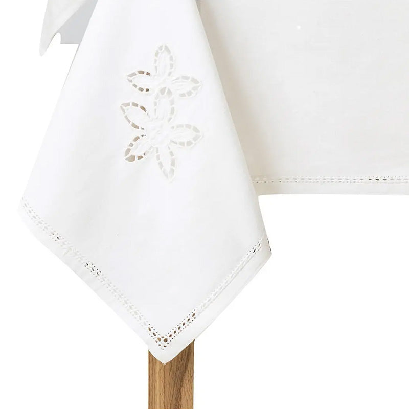 Tischdecke + 6 handbestickte Servietten aus reiner Baumwolle, hergestellt in Italien, Variante Nicola, 140 x 190 cm