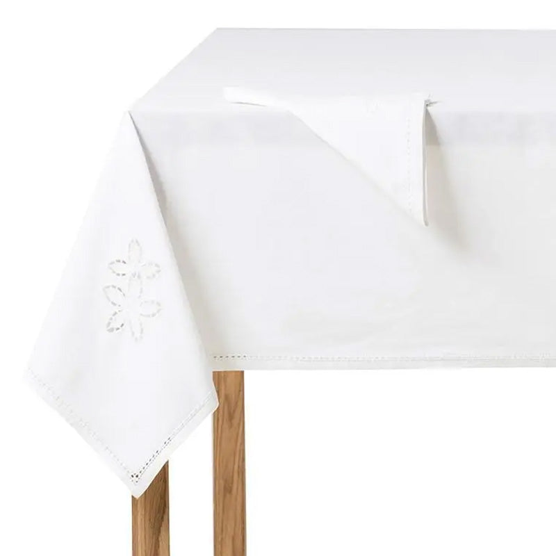 Tischdecke + 6 handbestickte Servietten aus reiner Baumwolle, hergestellt in Italien, Variante Nicola, 140 x 190 cm