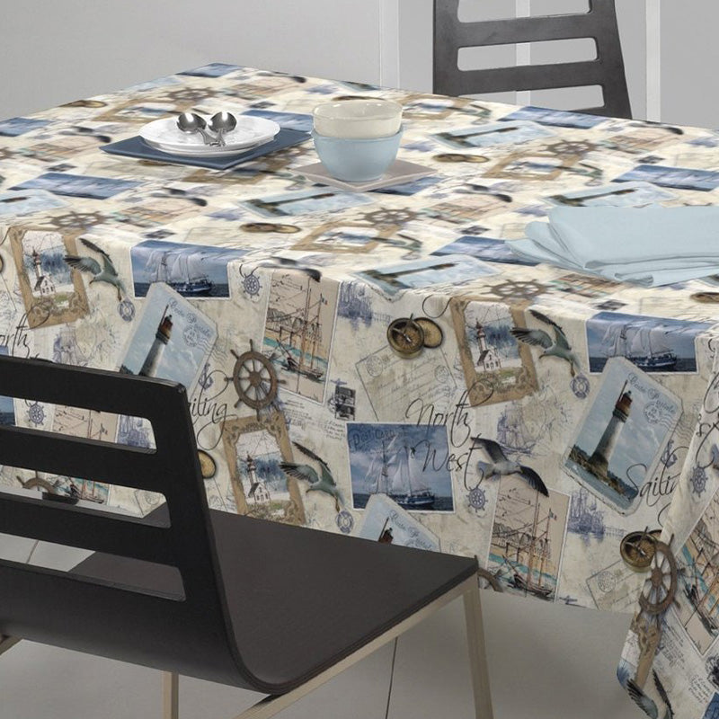 Tablecloth with 100% printed cotton postcard pattern